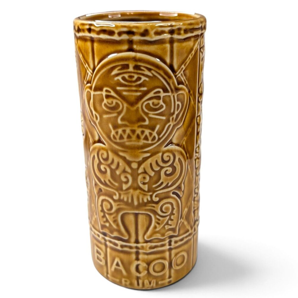 Bacoo Rum Tiki Mug Tumbler Brown Ceramic Hawaiian Luau Tropical Bar Glass 6"